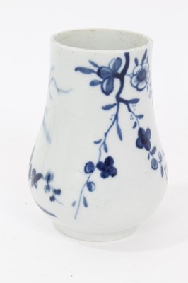 Lot 46 - Worcester dry mustard pot, c.1765, of plain pear shape, painted in blue with the ‘Prunus Root’ pattern, 8cm height