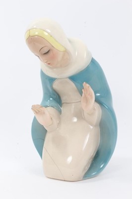 Lot 55 - Lenci pottery figure of the Madonna, modelled kneeling with raised hands, marked 'Lenci Made in Italy' to base, 28cm height