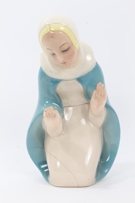 Lot 55 - Lenci pottery figure of the Madonna, modelled kneeling with raised hands, marked 'Lenci Made in Italy' to base, 28cm height