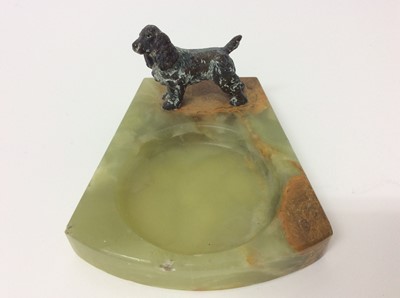 Lot 525 - Austrian cold painted bronze of a spaniel on alabaster ash tray, two further similar