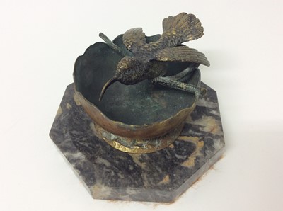 Lot 525 - Austrian cold painted bronze of a spaniel on alabaster ash tray, two further similar