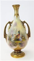 Lot 2001 - Royal Worcester oviform two-handled vase,...