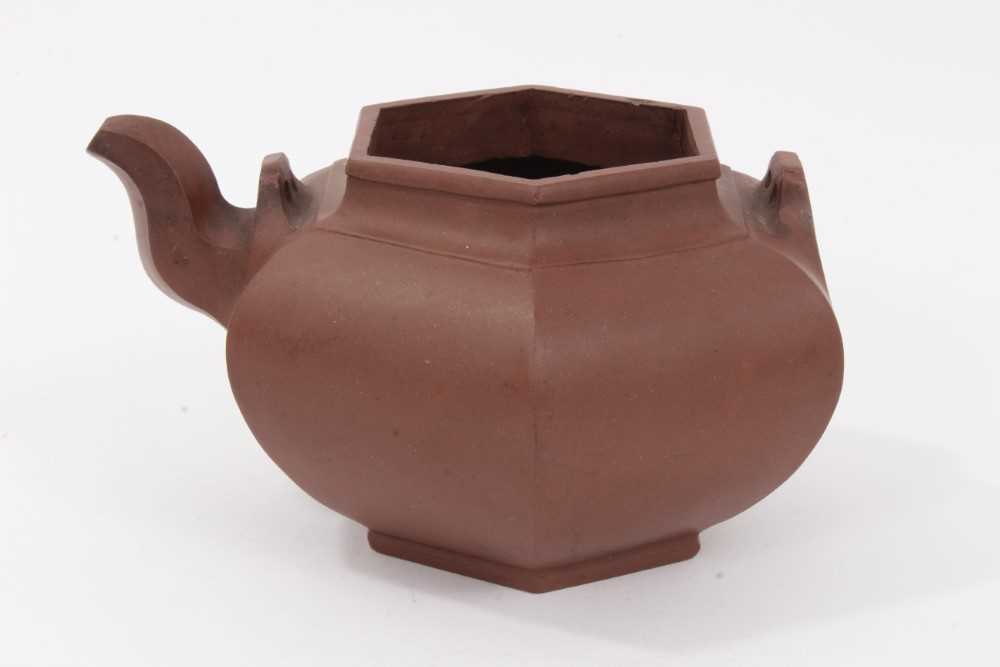 Lot 62 - 18th/19th century Chinese Yixing teapot of hexagonal form, 16cm across x 9cm height