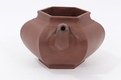 Lot 62 - 18th/19th century Chinese Yixing teapot of hexagonal form, 16cm across x 9cm height