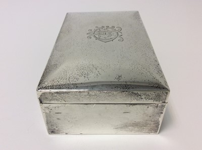 Lot 151 - George V Silver cigarette box of rectangular form, domed hinged cover with engraved monogram and cedar lined interior, (Birmingham 1926), maker Henry Matthews, 14cm in length