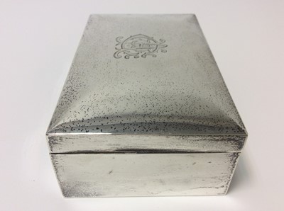 Lot 151 - George V Silver cigarette box of rectangular form, domed hinged cover with engraved monogram and cedar lined interior, (Birmingham 1926), maker Henry Matthews, 14cm in length