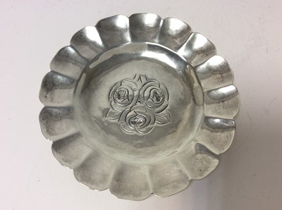 Lot 158 - Victorian silver pin dish with embossed decoration depicting Reynolds Angels (London 1897), maker William Comyns together with a Victorian style silver nurses buckle (Birmingham 1973), silver compa...