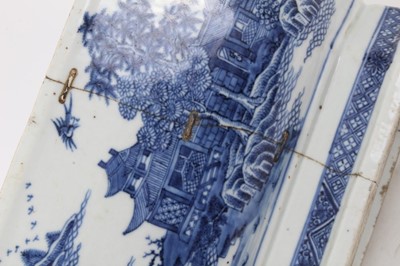 Lot 126 - 18th century Chinese blue and white export tureen, decorated with landscape scenes, 36cm across x 22cm height