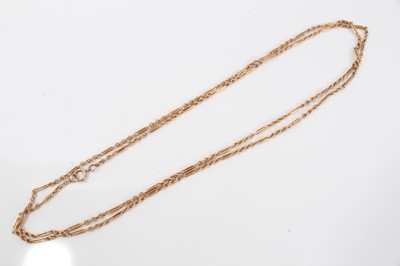 Lot 324 - Edwardian 9ct rose gold fetter link long chain approximately 114cm length