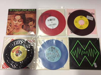 Lot 1049 - An eclectic range of approximately 40 single records, some limited editions, including Johnny and the Jumper Cables, The Lazy Cowgirls, The Cockroaches, Unholy Swill, White Enemy, R.E.M, Sharon and...