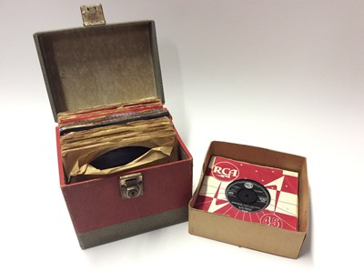 Lot 1050 - Vintage case of single records including Buddy Holly (12), Jerry Lee Lewis, Elvis Presley, Fat Domino, Earl Grant, Bill Haley, Billy Fury, Johnny Kidd and the Pirates, Gene Vincent and The Shirelle...