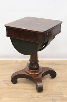 Lot 1498 - Regency mahogany crossbanded worktable of bold proportions standing on good carved central column above platform base