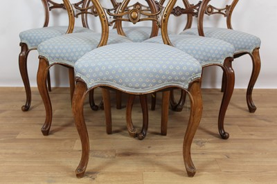 Lot 904 - Matched set of six Victorian cabriole leg chairs with blue upholstered seats