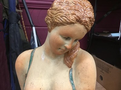 Lot 370 - Large glazed pottery garden statue of scantily clad water maiden