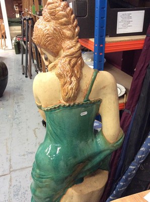 Lot 370 - Large glazed pottery garden statue of scantily clad water maiden