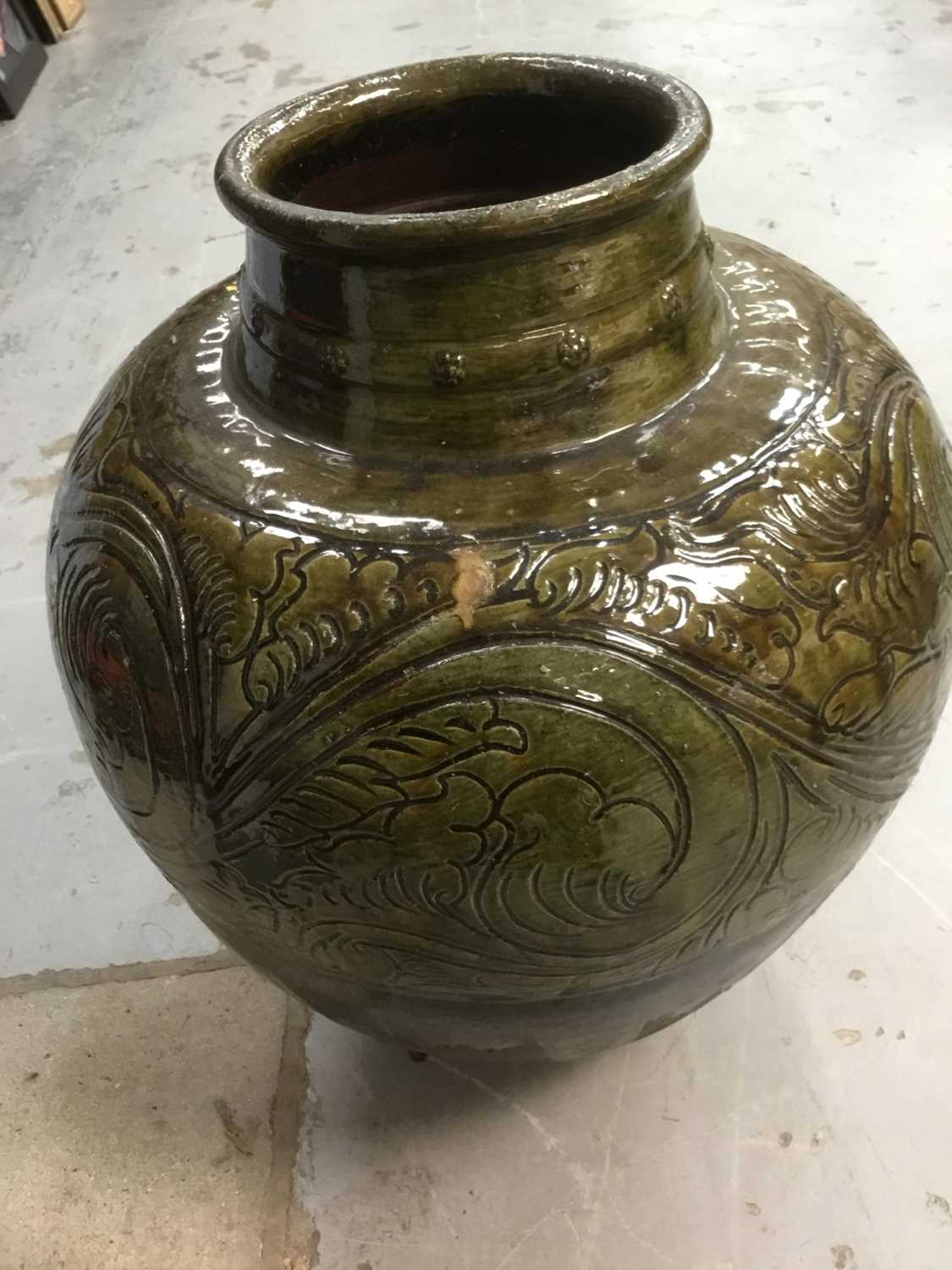 Lot 326 - Large green glazed pottery garden pot