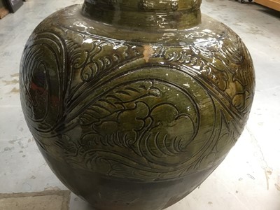 Lot 326 - Large green glazed pottery garden pot