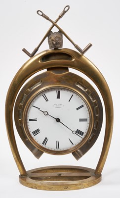 Lot 997 - Early 20th Century Brass Hunting themed clock by George Over