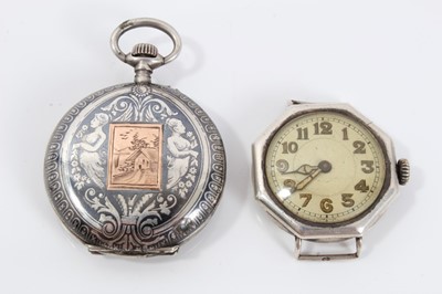 Lot 365 - Silver and Niello Fob watch together with a silver wrist watch (2)