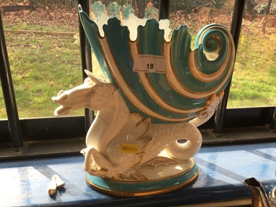 Lot 18 - Unusual Victorian Derby Porcelain Spill vase in the form of a Conch shell, supported by a Sea Horse