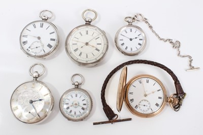 Lot 364 - Group of six pocket watches and fob watches to include an Early Victorian gentlemen's silver fusee pocket watch Birmingham 1845, one other Victorian silver fusee pocket watch by F. Granger of Notti...