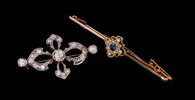 Lot 242 - Late Victorian diamond brooch, the openwork quatrefoil plaque with old cut diamonds in silver setting on gold, estimated total diamond weight approximately 1ct, 38mm x 23mm, together with an Edward...
