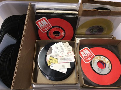 Lot 1057 - Large selection of pre juke box singles (some with title strip paper clipped to sleeves) to include George Michael, Laurie Anderson, Shakin' Stevens, Boy George, Samantha Fox, ABC, Police, Cyndi La...