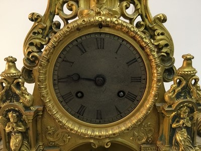 Lot 527 - Good quality French Charles X ormolu mantle clock with ornate cast cherubs , lion mask and knights helm decoration , French 8 day movement striking on bell with silk suspension pendulum and outside...