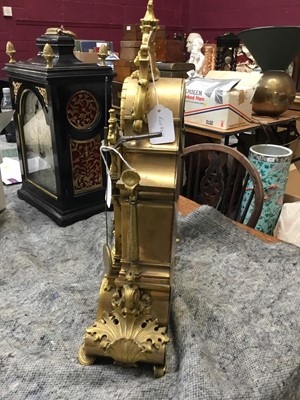 Lot 527 - Good quality French Charles X ormolu mantle clock with ornate cast cherubs , lion mask and knights helm decoration , French 8 day movement striking on bell with silk suspension pendulum and outside...