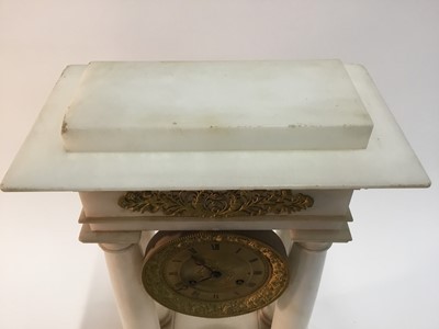 Lot 612 - Fine 19th century French portico mantle clock with white alabaster case and ormolu dial and mounts, the dial signed 'Cailette a Chartres ', 8 day movement striking on bell with gilt and polished st...