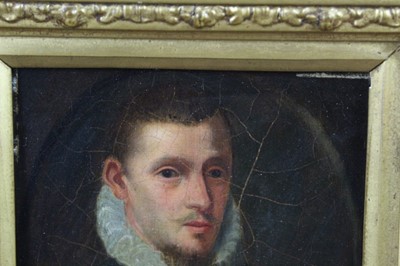 Lot 602 - English School, 17th/18th century oil on canvas laid down onto board, head and shoulders portrait of a young man