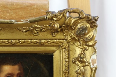 Lot 602 - English School, 17th/18th century oil on canvas laid down onto board, head and shoulders portrait of a young man