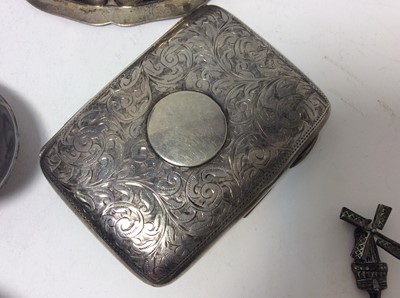 Lot 139 - Late Victorian silver cigarette case of rectangular form with engraved decoration and gilded interior, (Birmingham 1900) together with a silver spill vase
