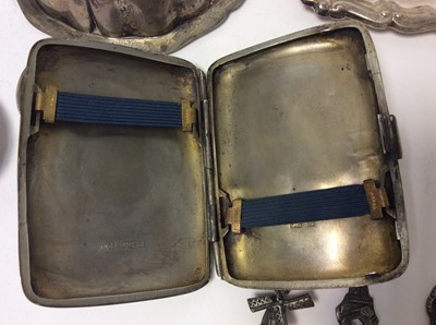Lot 139 - Late Victorian silver cigarette case of rectangular form with engraved decoration and gilded interior, (Birmingham 1900) together with a silver spill vase