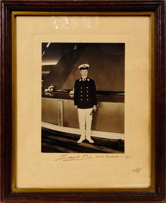 Lot 29 - H.R.H. Edward Prince of Wales (later H.M.King Edward VIII and the Duke of Windsor) presentation portrait photograph of the young Prince in naval mid-shipman uniform aboard the HMS Hindustan 1911,.