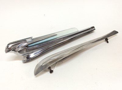 Lot 1213 - American Art Deco chrome and lucite car mascot or hood ornament, for a 1946 Chevrolet, cast as a steamlined figure at speed, designed for illumination, 41cm long, numbered J7103 60958 together with...