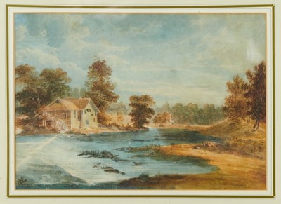 Lot 590 - Manner of John Glover (1767-1849) watercolour - river landscape, in glazed frame