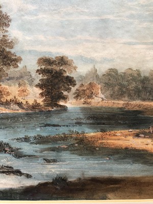 Lot 590 - Manner of John Glover (1767-1849) watercolour - river landscape, in glazed frame