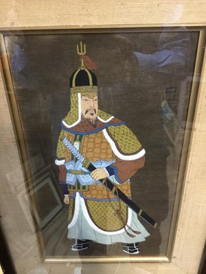 Lot 312 - Japanese school, oil on cloth - Samurai warrior, signed, glazed frame