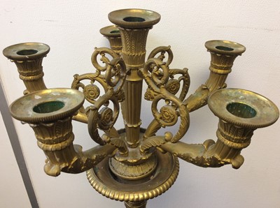 Lot 448 - Pair of impressive 19th century ormolu candelabra, on later bespoke painted wooden shaped stands