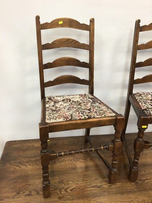 Lot 171 - Oak refectory dining table, 167cm x 76cm, and four ladder back chairs