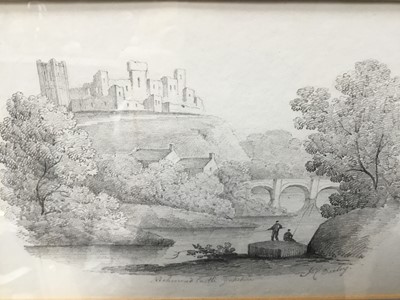 Lot 698 - J. L. Deeley, early 19th century, English School pencil drawing - Richmond Castle, Yorkshire, signed and inscribed, in glazed gilt frame, 15.5cm x 23cm