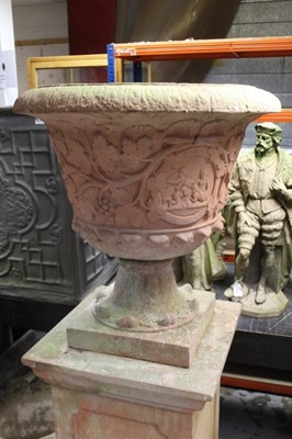 Lot 854 - Monumental pair of ceramic garden urns on plinths