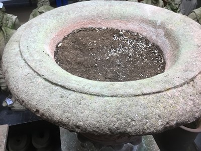 Lot 854 - Monumental pair of ceramic garden urns on plinths