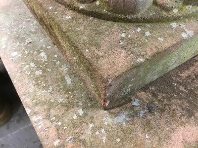 Lot 854 - Monumental pair of ceramic garden urns on plinths