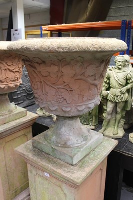 Lot 854 - Monumental pair of ceramic garden urns on plinths
