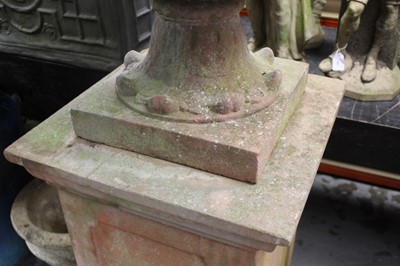 Lot 854 - Monumental pair of ceramic garden urns on plinths