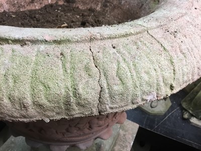 Lot 854 - Monumental pair of ceramic garden urns on plinths