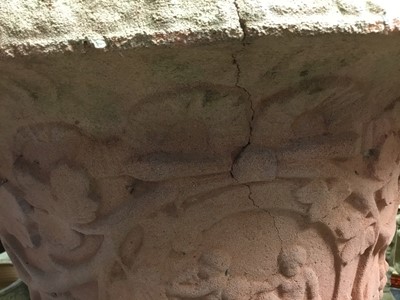 Lot 854 - Monumental pair of ceramic garden urns on plinths