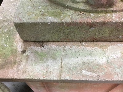 Lot 854 - Monumental pair of ceramic garden urns on plinths